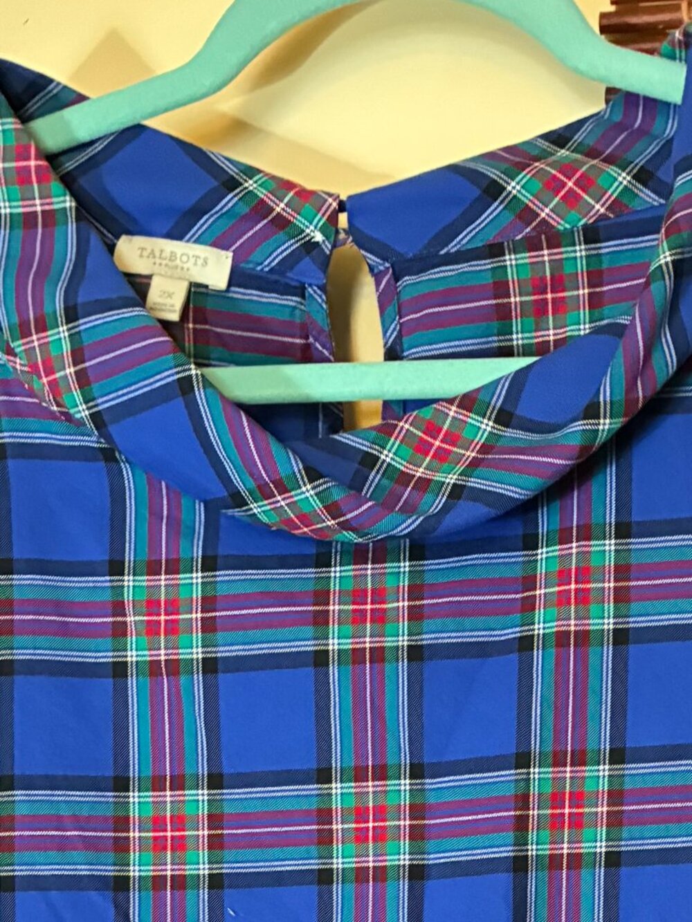 Talbots Preppy Plaid Cowl Neck Blouse 2X Festive Grandmillennial Holiday Resort